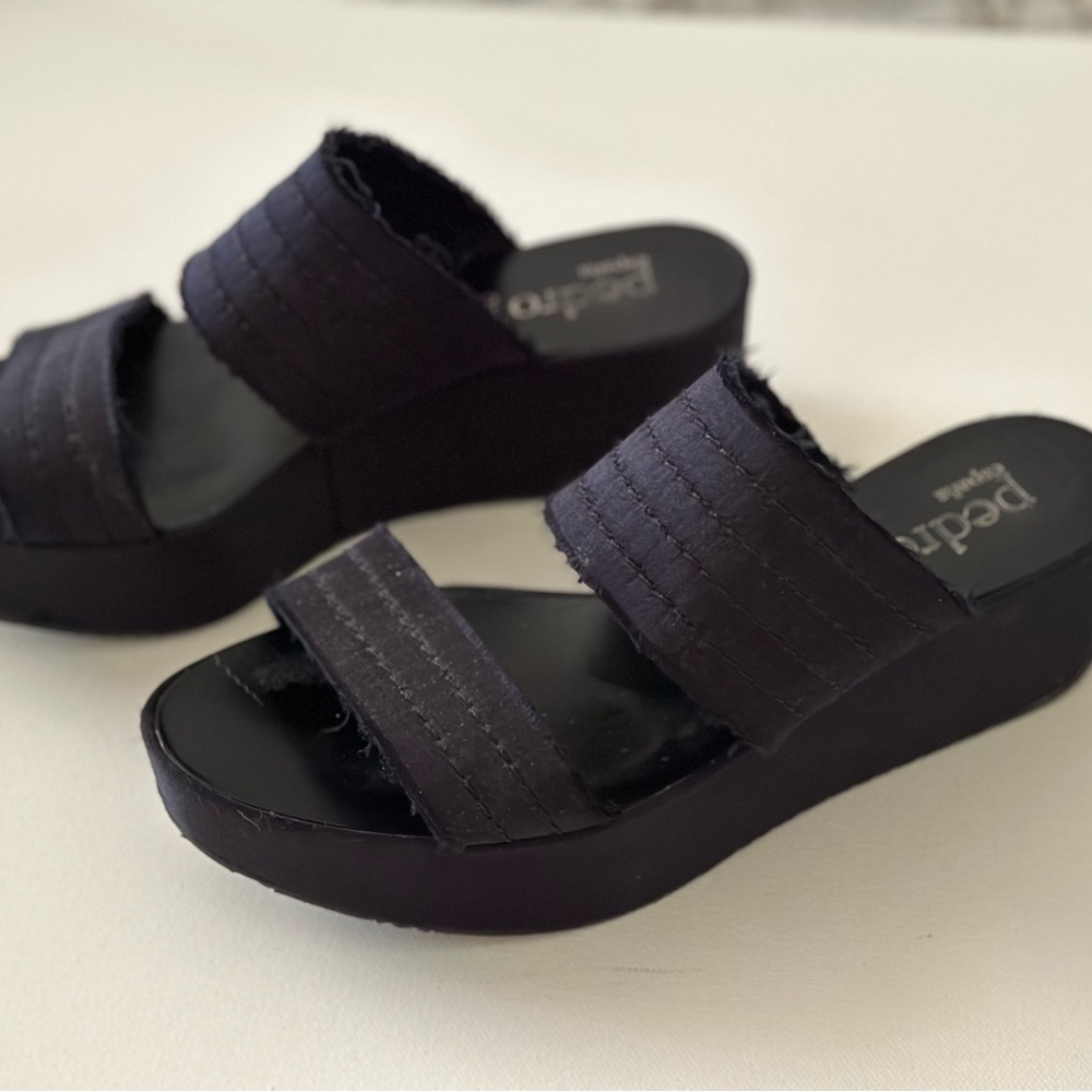 Pedro Garcia Navy Silk Wedges